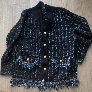 Anthropologie Black and Blue Cardigan Sweater